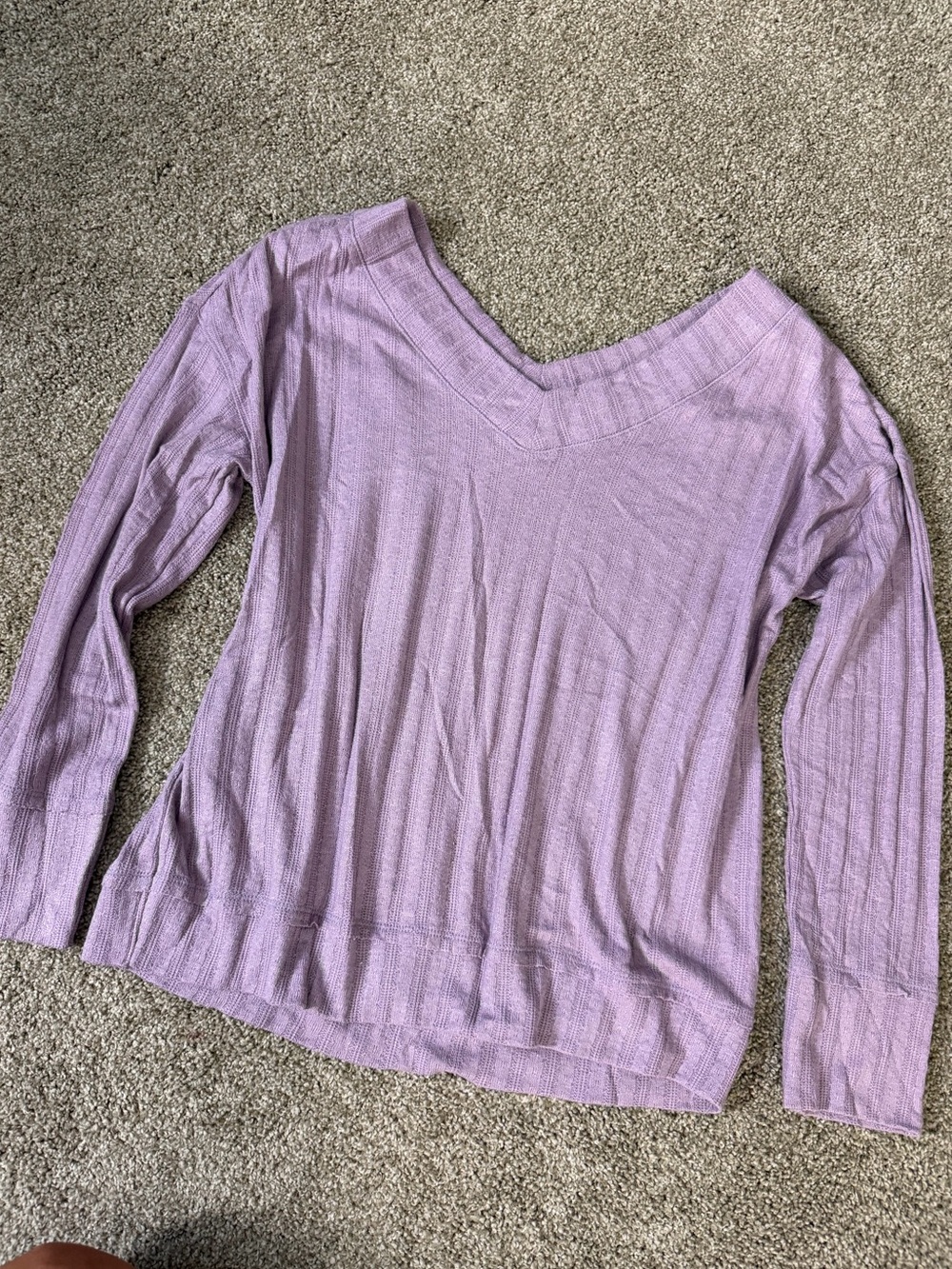 Jolt Lavender Ribbed V-Neck Long Sleeve Top
